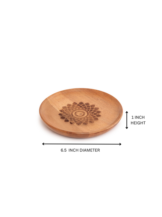 Handcrafted Wooden Serving Plate with  Laser-Etched Mandala Design