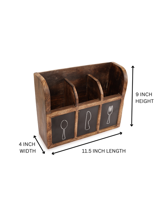 Homeique Rustic Wooden Cutlery Organizer with  ChalkboardUtensil Design – 3 Compartment